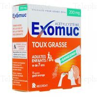 EXOMUC Toux grasse sans eau goût orange 15 sachets